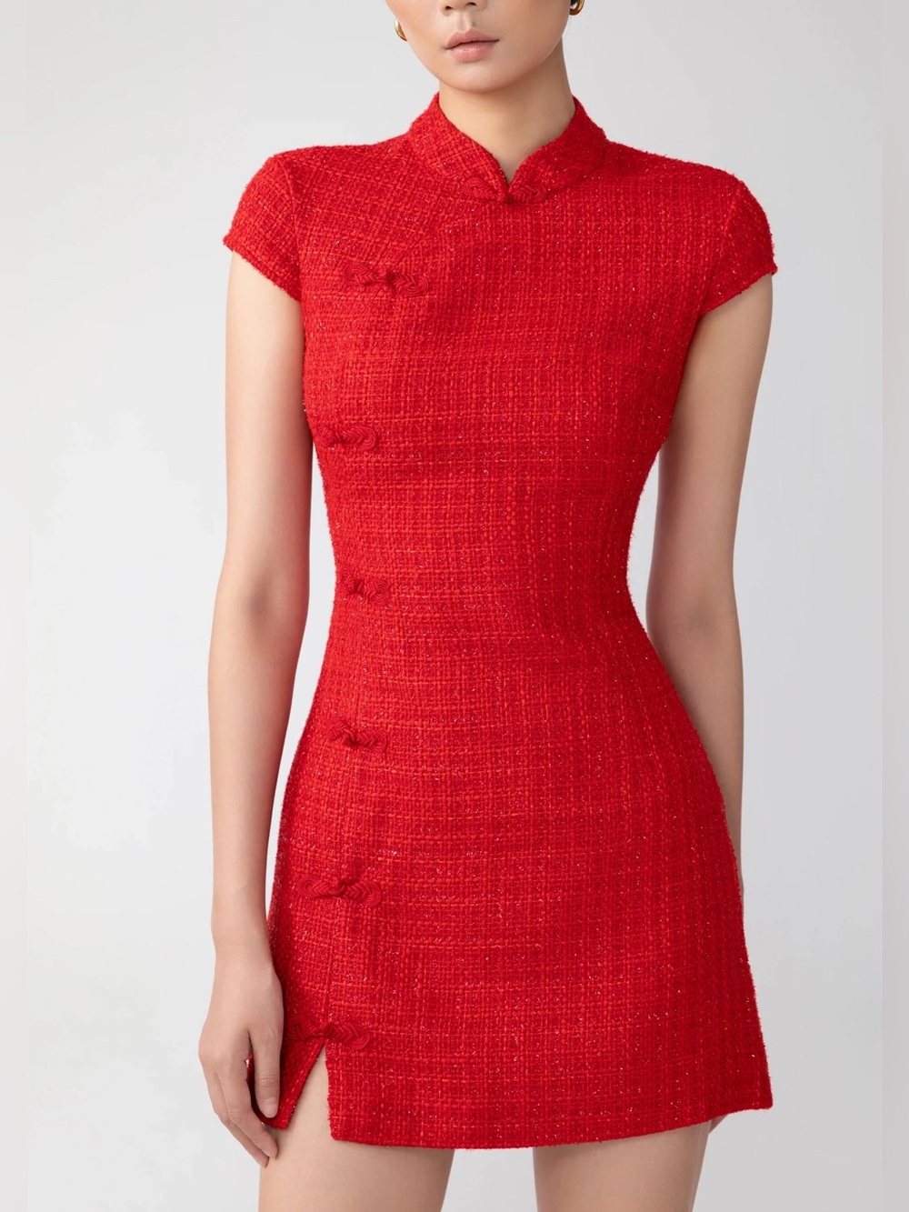 Sau Lee NATASHA TWEED MINI DRESS Red